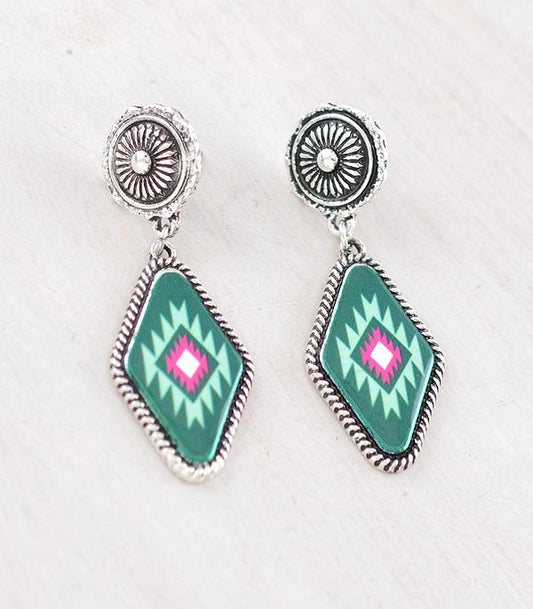 Western Aztec Concho Post Earrings