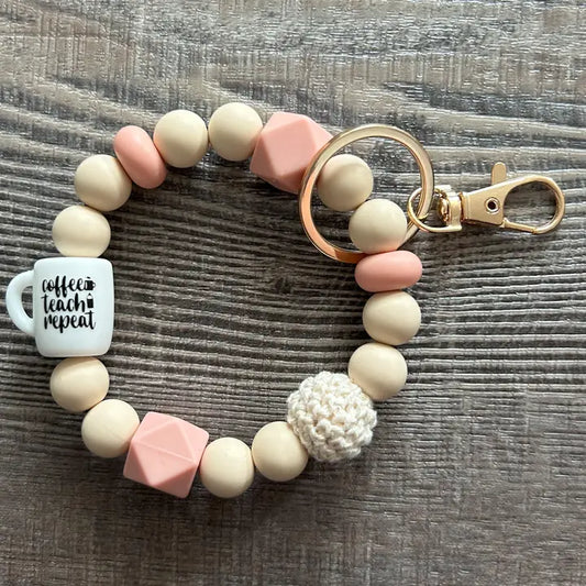 Coffee Teach Repeat Silicone Bead Wristlet Keychain