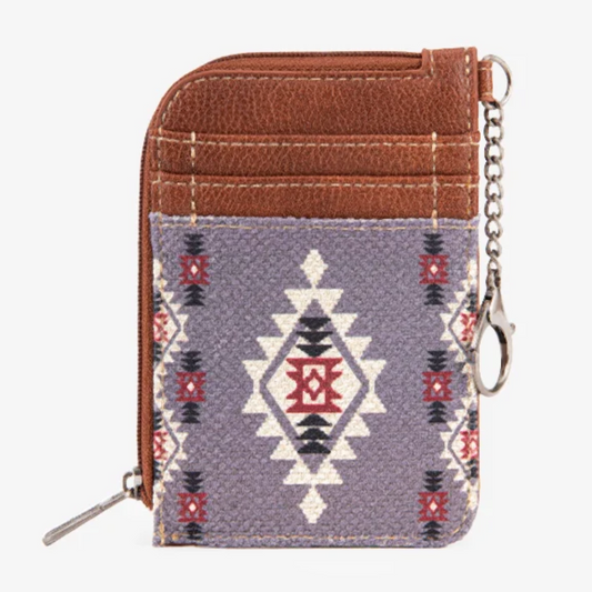 Wrangler All-Over Aztec Print Mini Zip Card Case - LAVENDAR