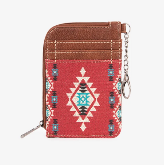 Wrangler All-over Aztec Print Mini Zip Card Case - BURGUNDY