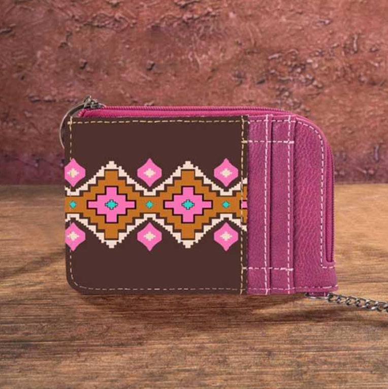 Wrangler All-over Aztec Print Mini Zip Card Case - HOT PINK