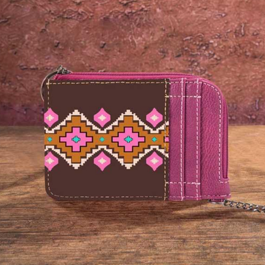 Wrangler All-over Aztec Print Mini Zip Card Case - HOT PINK