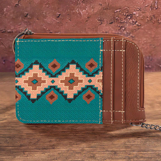 Wrangler All-over Aztec Print Mini Zip Card Case - DARK TURQUOISE