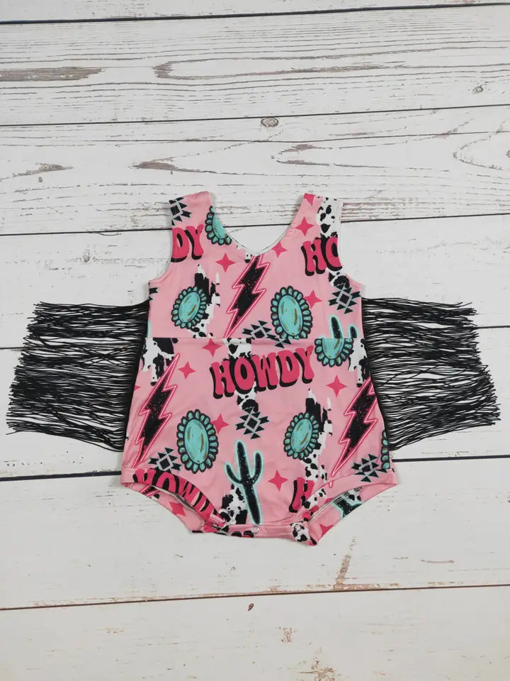 Pink Howdy Fringe Western Baby Onesie