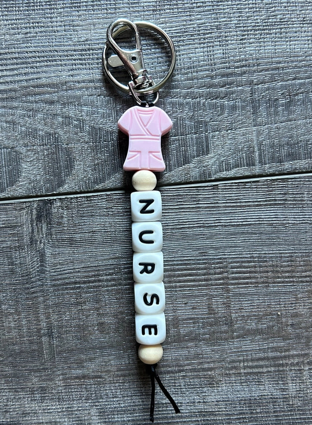 Nurse Scrubs Silicone Bead Keychain