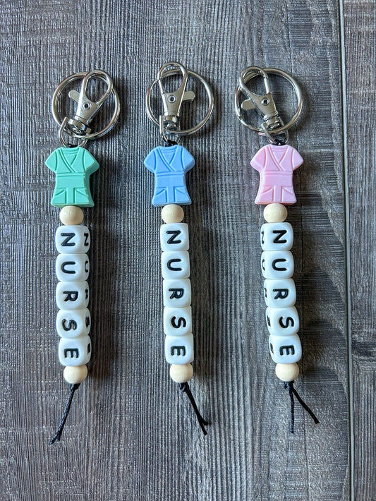 Nurse Scrubs Silicone Bead Keychain
