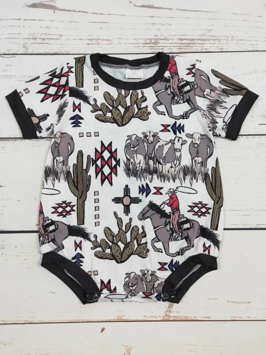 Baby Black Rodeo Cows Romper